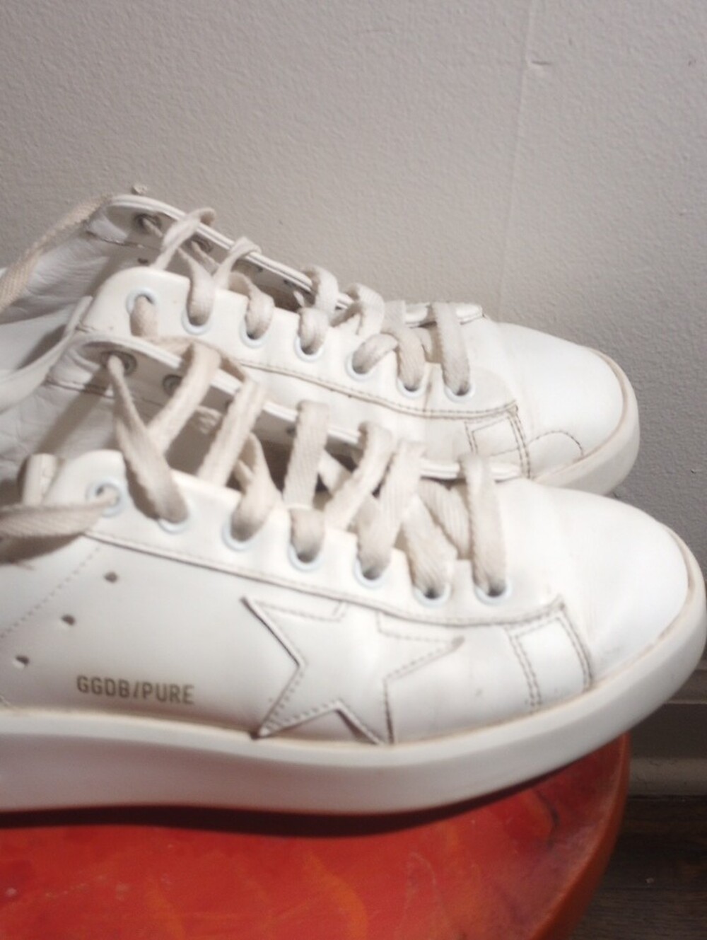 Golden Goose White Leather Star Platform Sneakers with Subtle Stitching